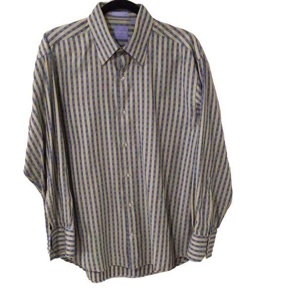 Men’s Shirt, VLuxe Mens Shirt, size L, 34/35 sleeves, yellow and blue stripe - Picture 2 of 5